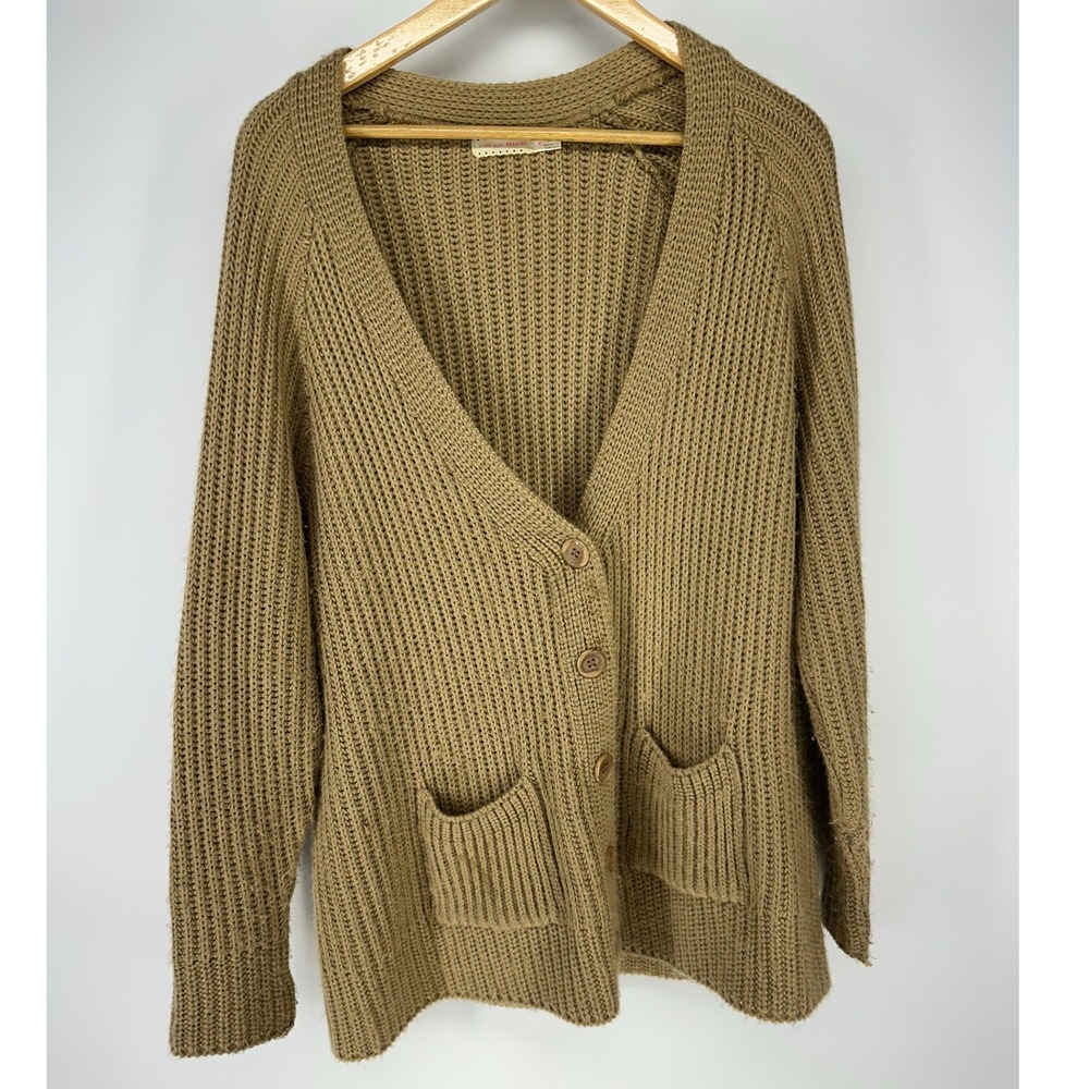 Pins and Needles Cardigan Sweater Womens M Brown Chunky Knit‎ Button Up V-Neck